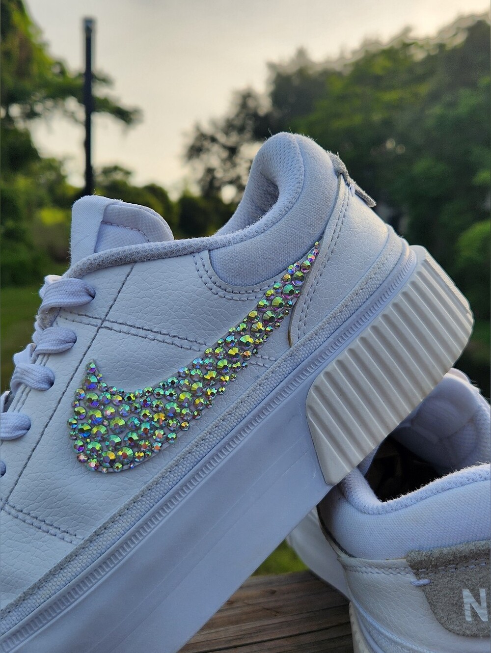 Nike Women's Court Legacy Platform White Rhinestones Customized Sneakers Size 6 - Picture 2 of 16